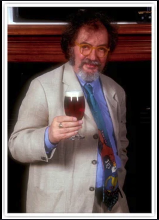 Michael Jackson, the Beer Hunter, raising a glass